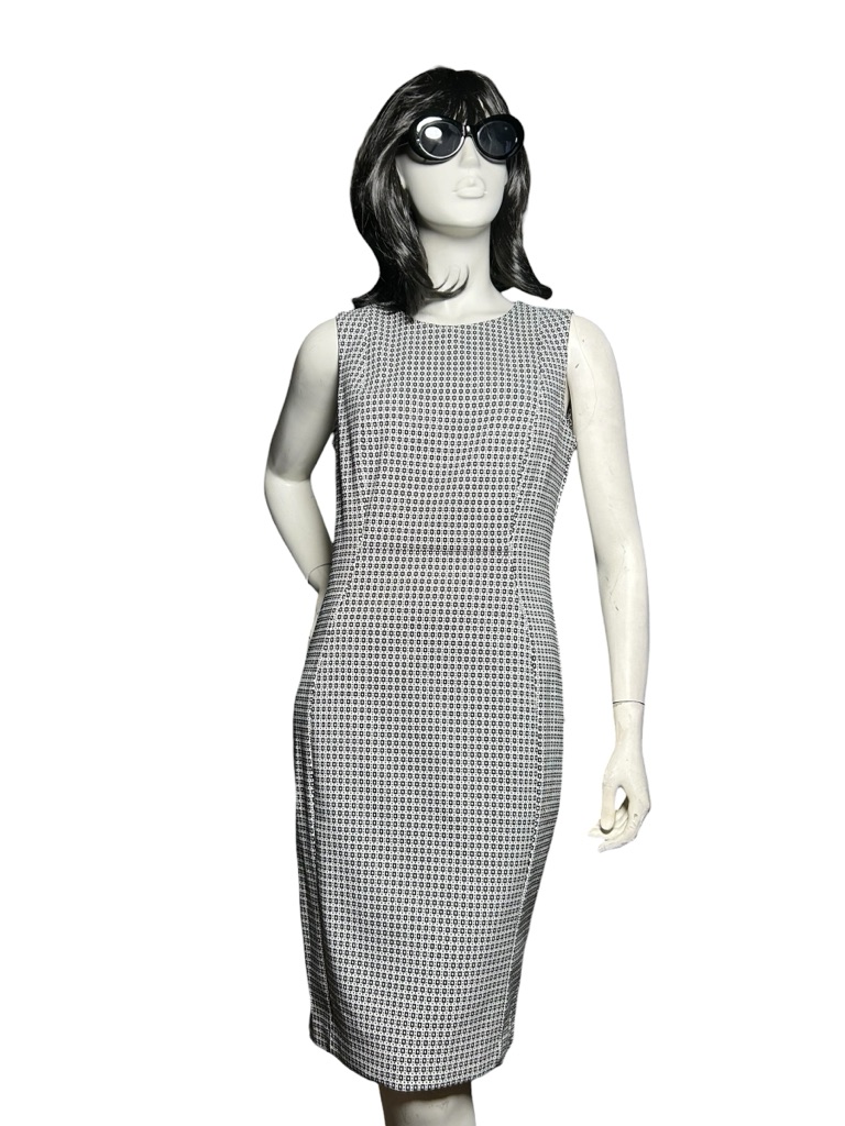 Calvin Klein Black White Sheath Dress Sleeveless Geometric Print Size 10